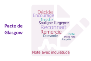 Nuage de mots généré à partir des verbes employés dans le « Pacte de Glasgow pour le Climat » 