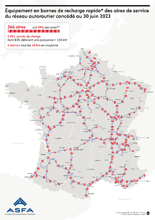 Carte des autoroutes et leurs stations de recharge